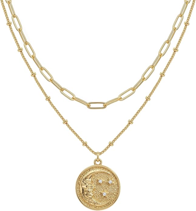 MEVECCO Layered Heart Necklace Pendant Handmade 18k Gold Plated Dainty Gold Choker Arrow Bar Layering Long Necklace for Women
