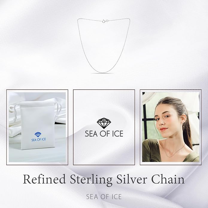 SEA OF ICE Sterling Silver 1mm Round Ball Bead Chain Necklace for women, Size 14" - 36" Italy