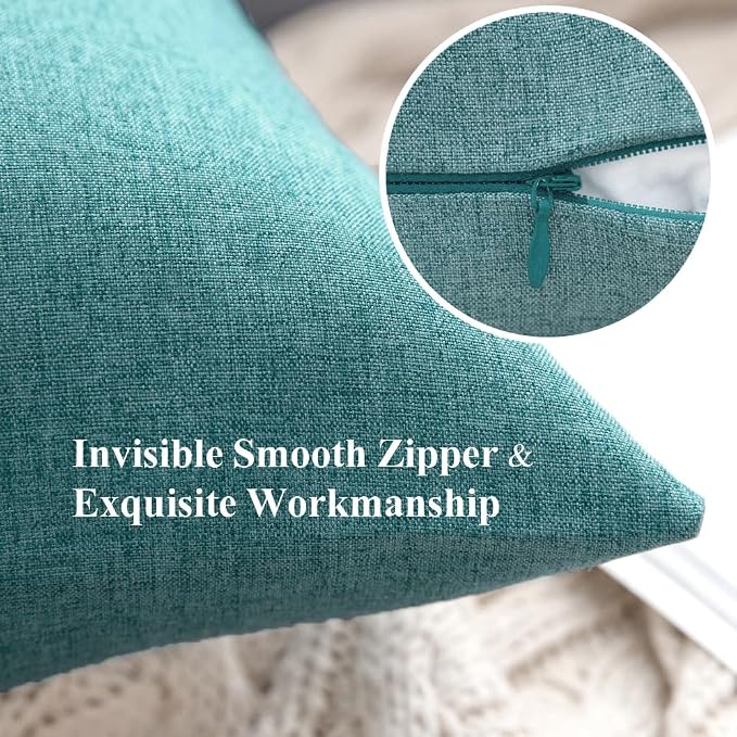 MIULEE Pack of 2 Decorative Outdoor Solid Waterproof Throw Pillow Covers Faux Linen Garden Farmhouse Coastal Cushion Cases for Summer Patio Tent Balcony Couch Sofa 16x16 Inch Turquoise