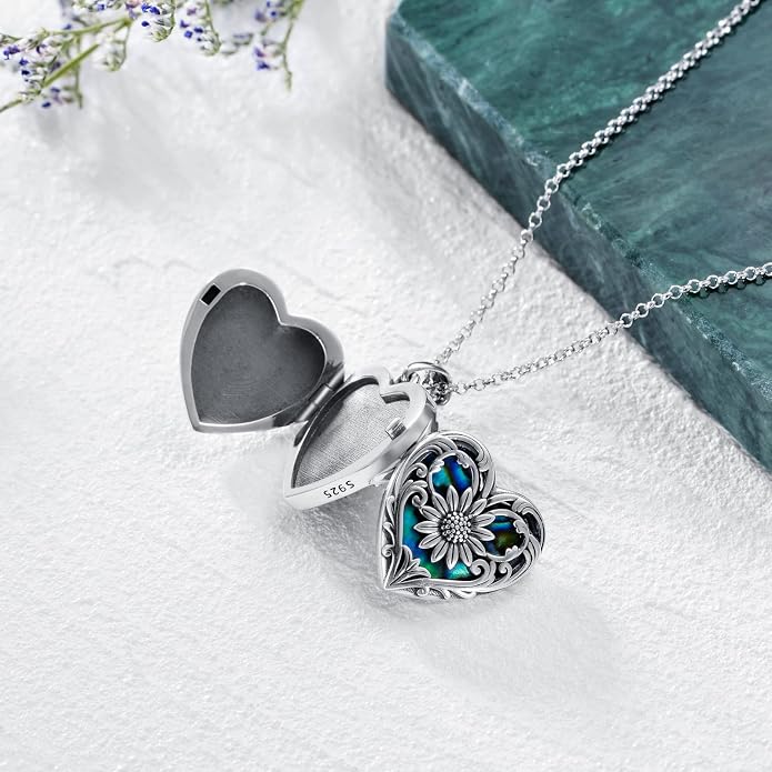 SOULMEET Personalized Silver Locket Necklace That Holds Pictures Photo Keep Someone Near to You, Memorial Custom Lockets Necklaces Letters Engraving for His Her