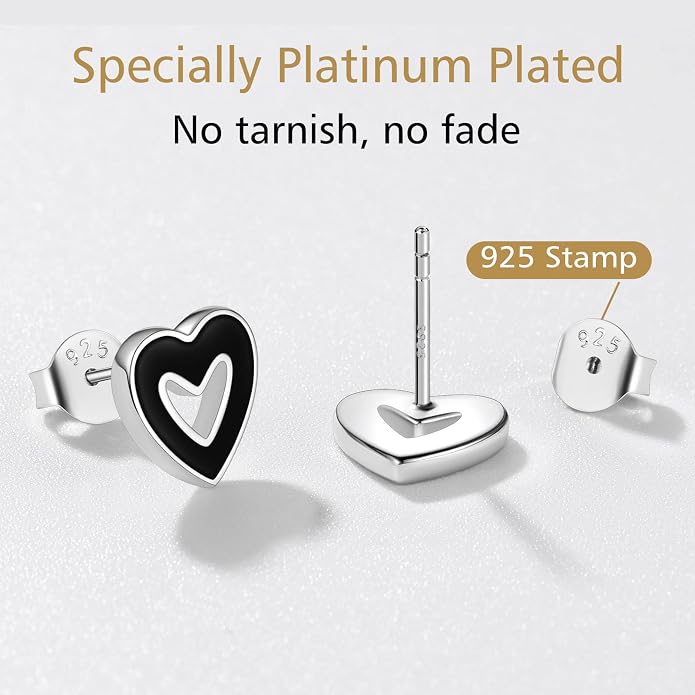 FindChic Hypoallergenic Sterling Silver Small Bar/Heart/Dot/Triangle/Butterfly/Lightning Studs Earrings Minimalist Geometric Jewelry Valentine Gifts for Women Men Girls, with Gift Box