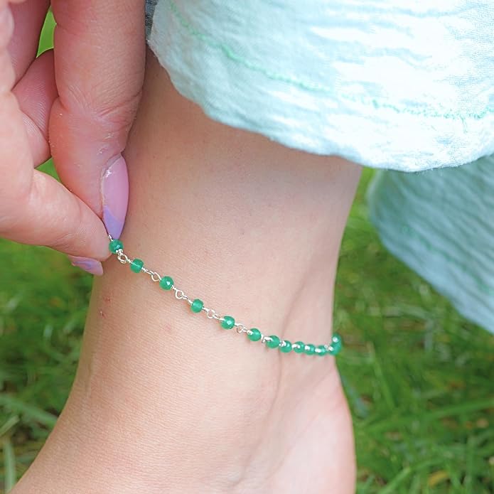 Dainty Gemstone Anklet for Women – 10 Inch Adjustable Anklet with 1 Inch Extender, Gold or Silver Plated Foot Jewelry, Minimalist Boho Style Gift