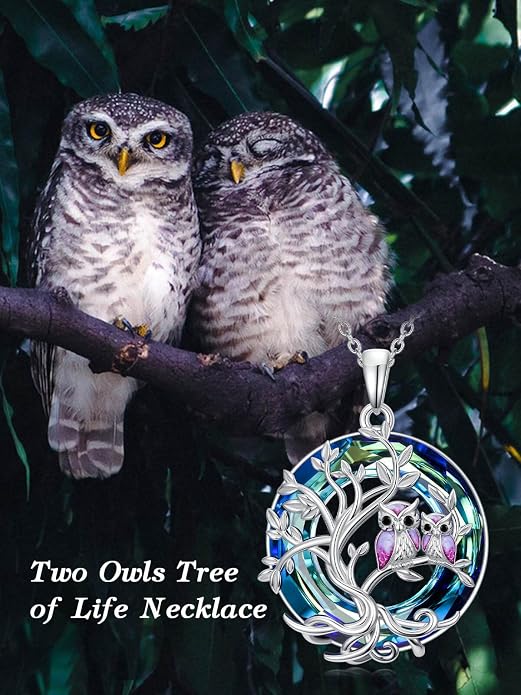 TOUPOP Sterling Silver Tree of Life Hummingbird/Dragonfly/Owl/Panda Necklace Crystal Bird Jewelry Birthday Christmas Valentines Day Gifts for Her Girlfriend Mom