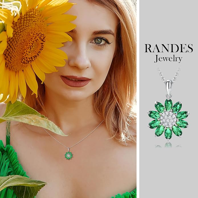 Dainty Sunflower Necklace 925 Sterling Silver Flower Pendant Necklaces for Women Birthstone Anniversary Jewelry
