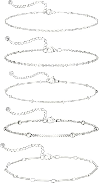Silver/Gold Anklets for Women, Sterling Silver Evil Eye Ankle Bracelets for Women Trendy Dainty Waterproof Anklets Set Adjustable Layered Anklet Bracelets for Women Silver Jewelry Gift