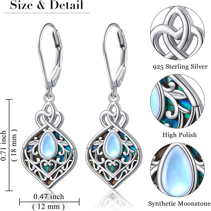 DAOCHONG 925 Sterling Silver Filigree Moonstone Sunflower Necklace Celtic Teardrop Abalone Shell Jewelry for Women Birthday Christmas Anniversary