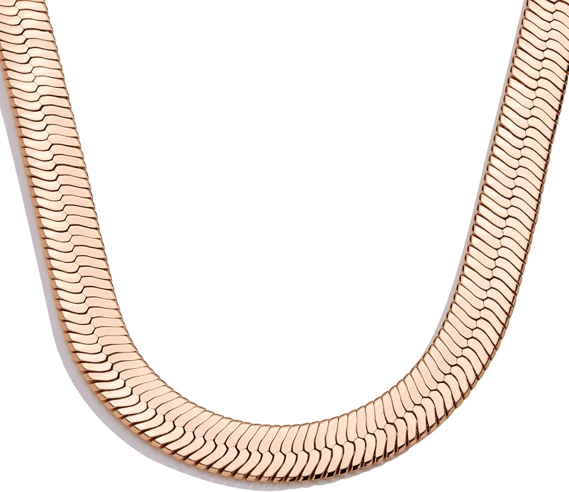 WomenGifts 14K Gold Silver Plated Herringbone Necklace for Women, Dainty Snake Chain Choker, Trendy Simple Long Layered Jewelry Non Tarnish, 3/4/5/8mm,14,16,18,20,22,24,26 Inch Thin & Chunky Options