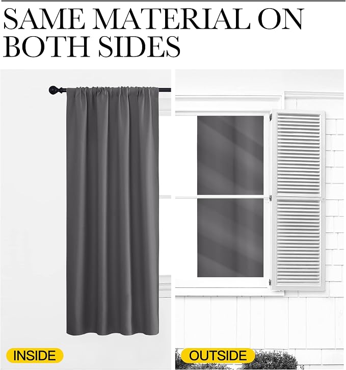 NICETOWN Grey Window Curtains for Bedroom - Home Decoration Thermal Insulated Rod Pocket Blackout Blinds & Drapes for Small Windows (Gray, 2 Panels, W42 x L48 -Inch)