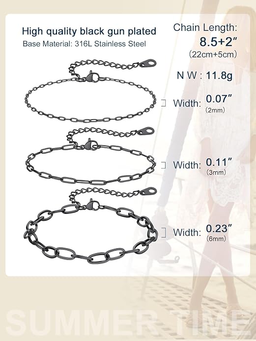ChainsPro Stainless Steel Waterproof Anklet for Women, Adjustable Non Tarnish Layered Anklets, Trendy Dainty Cuban Link Ankle Bracelet Beach Jewelry Gifts for Swimming & Daily Wear (8.5+2 inches)