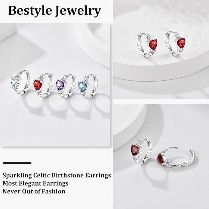 Bestyle 925 Sterling Silver Huggie Hoop Earrings Small Birthstone Hoop Earrings for Women Hypoallergenic Silver Huggie Earring,Great Birthday Earrings Gift for Daughter Wife Mom