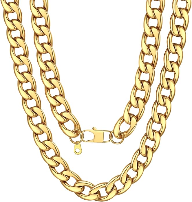 U7 Cuban Link Chain for Men Women Stainless Steel Curb Necklace, 7/9/12/15 MM Chunky Chain Silver/Gold/Black Mens Hip Hop Jewelry 18''-30''