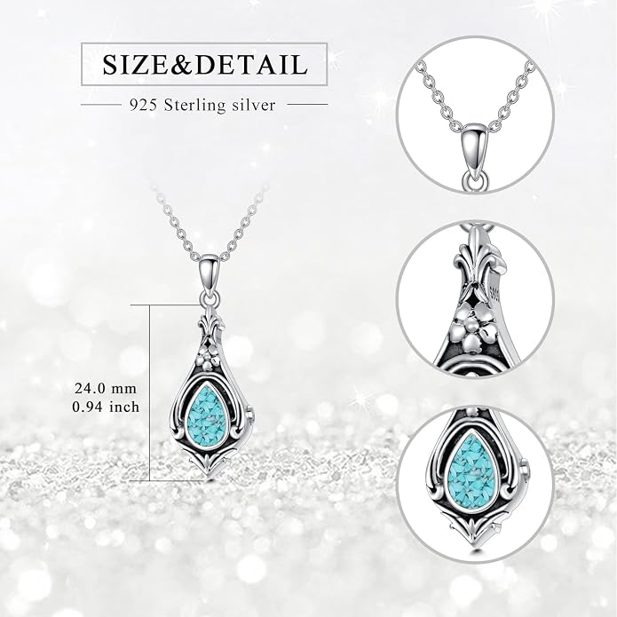 Seiyang Urn Necklace for Ashes 925 Sterling Silver with Birthstone Cremation Jewelry Keepsake Ashes Pendant Necklace Memorial Jewelry for Women Loved One