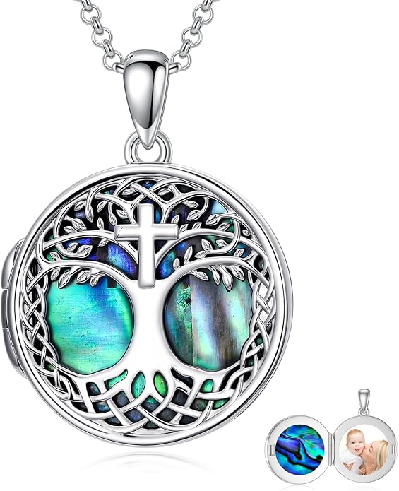 Tree of Life Necklace 925 Sterling Silver Abalone Shell Celtic Knot Tree Pendant Necklace Jewelry Gifts for Women Birthday Christmas