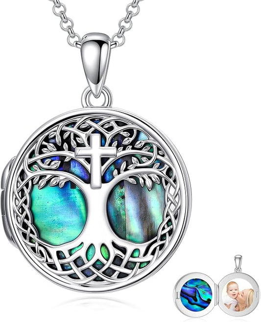 Tree of Life Necklace 925 Sterling Silver Abalone Shell Celtic Knot Tree Pendant Necklace Jewelry Gifts for Women Birthday Christmas