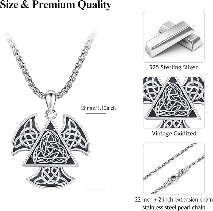 Viking Necklace 925 Sterling Silver Celtic Nordic Runes Amulet Necklace Viking Jewelry for Men Women