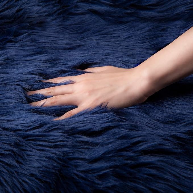Ashler Faux Fur Rug, Fluffy Shaggy Area Rug Ultra Soft 2 x 3 Feet Sheepskin Fur Rug, Navy Blue Fuzzy Machine Washable Shag Rug, Nursery Decor Throw Rugs for Bedroom, Kids Room, Living Room