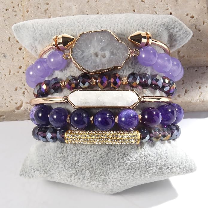 Yomisa 5PCS 6PCS Natural Boho Beaded Bracelets/Bangle for Women Men,Healing Turquoise Jasper Agate Crystal Gemstone Stone Chakra Multilayer Wrap Bohemian Handmade Jewelry Beads Stretch Bracelet Set