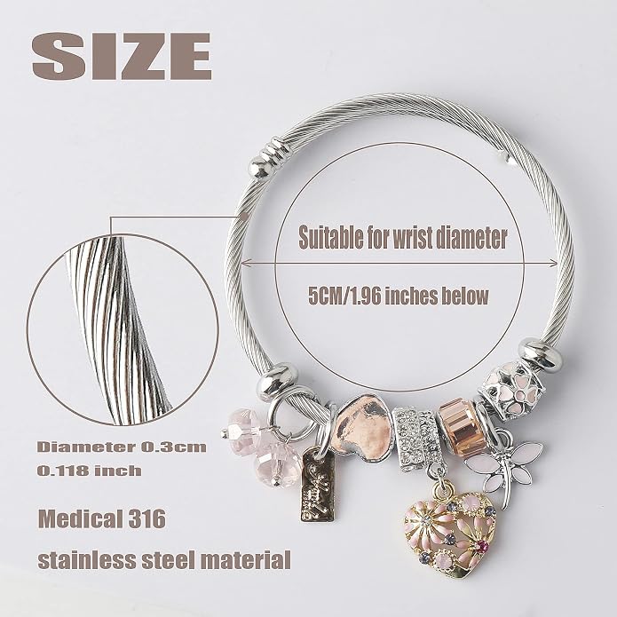 DS Charm Bracelets for girls,exquisite cute cartoon friendship bracelets Silver Stainless Steel Bangle with birthday Gift box, Adjustable girls jewelry Suitable for holiday gifts
