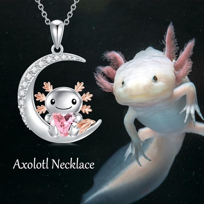PROESS Animal Birthstone Necklace 925 Sterling Silver Otter/Axolotl/Hippo/Elephant/Dachshund/Monkey/Red Panda Pendant Necklace Animal Birthstone Jewelry Gifts for Women