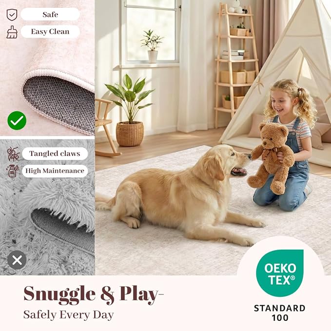 Homemate Washable Rug 2x6 Area Rugs - Vintage Faux Wool Rugs for Living Room Bedroom Dining Room - Non Slip Foldable Carpet Indoor Area Rug for Home Decor（2'x6', Beige