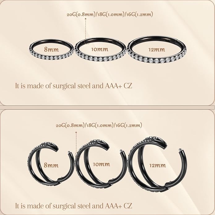AROWRO Conch Piercing Jewelry Septum Jewelry Nose Rings Hoops 20G 18G 16G 316L Surgical Steel Hinged Segment Ring Hoop Helix Daith Rook Tragus Cartilage Piercing Jewelry