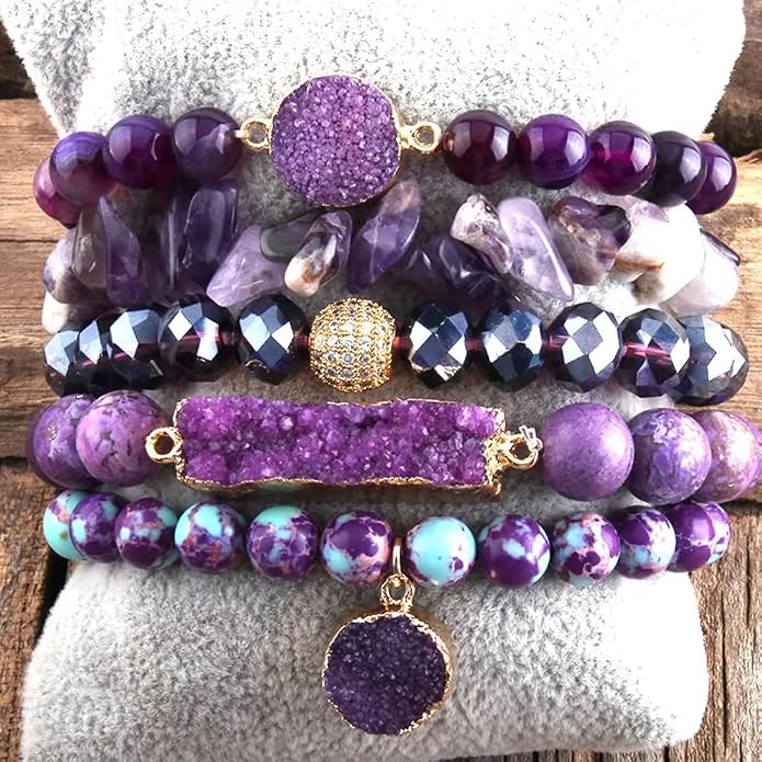 Yomisa 5PCS 6PCS Natural Boho Beaded Bracelets/Bangle for Women Men,Healing Turquoise Jasper Agate Crystal Gemstone Stone Chakra Multilayer Wrap Bohemian Handmade Jewelry Beads Stretch Bracelet Set