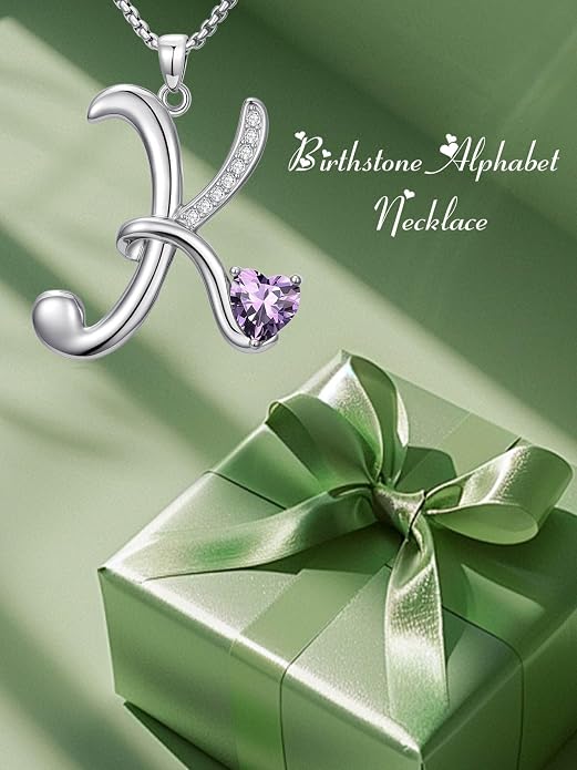 Birthday Gifts for Women Alphabet A to Z Initial Birthstone Pendant Necklaces for Women - 18k White Gold Plated Personalized Name Jewelry Anniversary Graduation Gifts for Wife Her Daughter Girlfriend(with Gift Box)