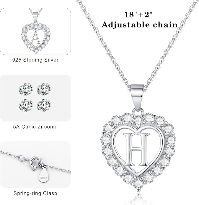 Infinity Heart Necklaces for Women, S925 Sterling Silver Initial Necklace Womens Jewelry Mothers Day Gifts Girls Valentines Gifts for Her Christmas Birthday Gifts for Women Mom Wife Girlfriend