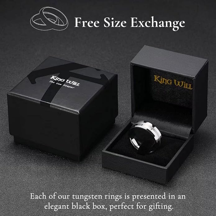 King Will Classic Tungsten Carbide Ring Brushed Two Grooved Center Hammered Design Mens Wedding Band for Men