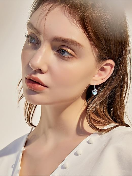 Dorunmo Moonstone Dangle Drop Earrings s925 Sterling Silver Leverback Earrings Filigree Moonstone Jewelry Birthday Gifts for Women
