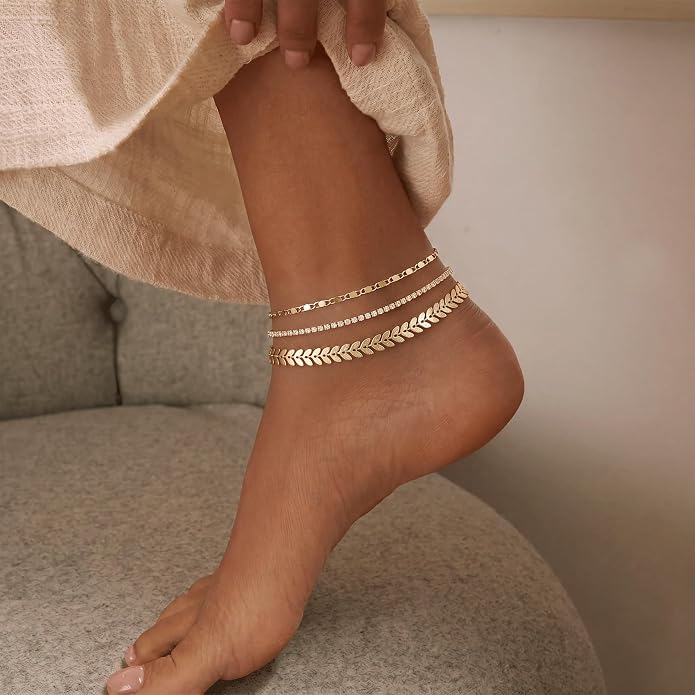 DEARMAY Gold Anklets for Women Waterproof, Non Tarnish14K Gold Plated Ankle Bracelets Set Stack, Summer Beach Jewelry Gifts for Vacation, Bikini Outfits for Women Mom Her