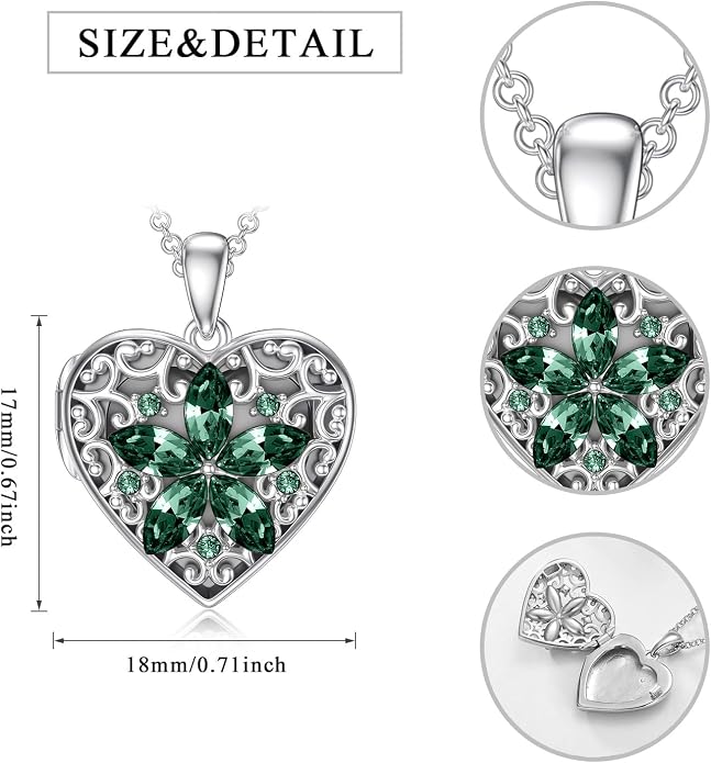 Dorunmo Personalized Locket Necklace 925 Sterling Silver that Holds Pictures Butterfly Birthstone Photo Heart Locket Custom Jewelry Congratulations New Beginnings New Job Gifts for Women