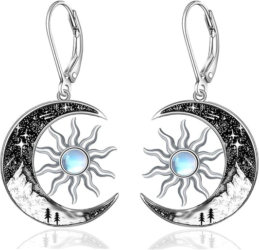 Black Cat/4th of July/Bat/Spider/Pumpkin/Wolf/Bunny/Sun and Moon/Turtle/Raven 925 Sterling Silver Leverback Dangle Earrings Moon Gothic Christmas Earrings Jewelry Gift for Women