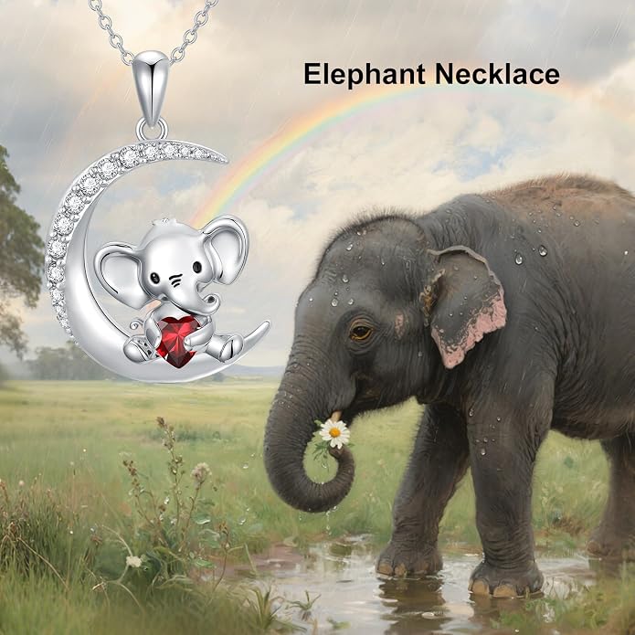 PROESS Animal Birthstone Necklace 925 Sterling Silver Otter/Axolotl/Hippo/Elephant/Dachshund/Monkey/Red Panda Pendant Necklace Animal Birthstone Jewelry Gifts for Women