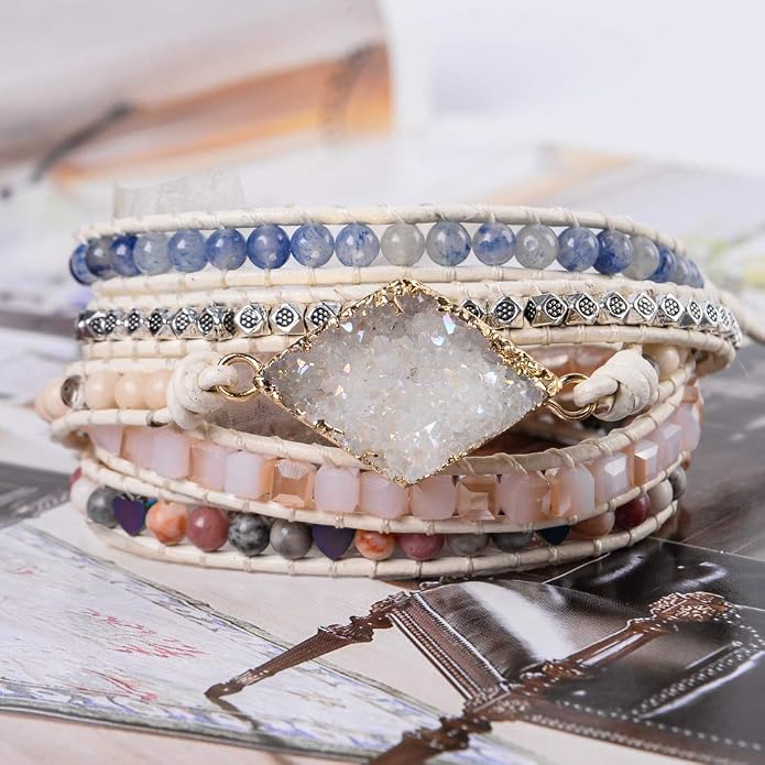 YGLINE Boho Handmade Wrap Leather Tube Crystal Stone Bracelet for Women