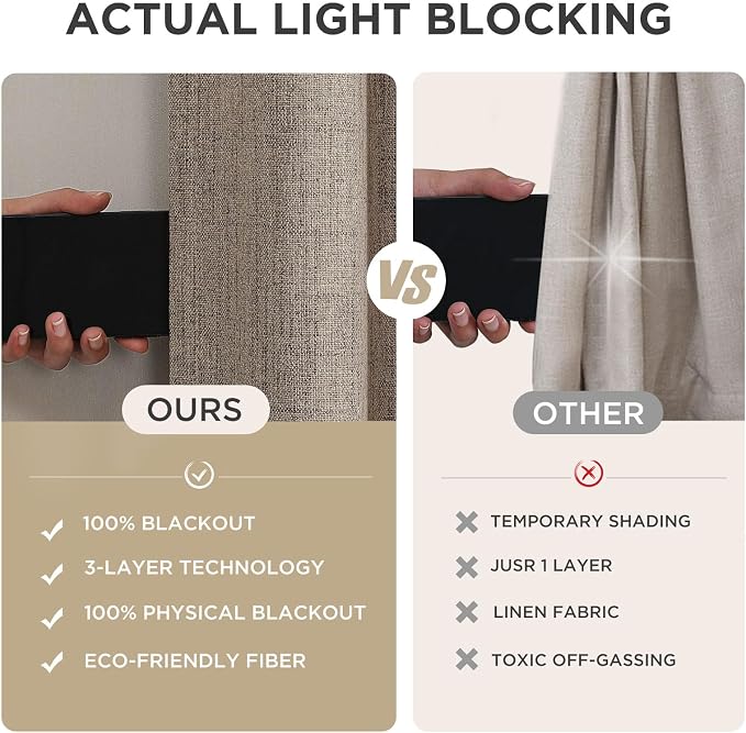 Joydeco Blackout Curtains for Bedroom - 100% Light Blocking 2 Panels Set Linen Drapes 42" W x 108" L, Thermal Insulated Room Darkening Curtains, Linen Textured for Living Room, Rod Pocket & Back Tabs