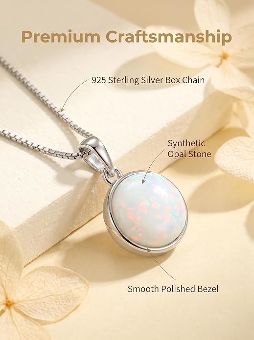 Teardrop Opal Necklace for Women - 925 Sterling Silver October Birthstone Pendant Necklace, Dainty Pear Shape Gemstone Jewelry Gif for Her, Adjustable Box Chain