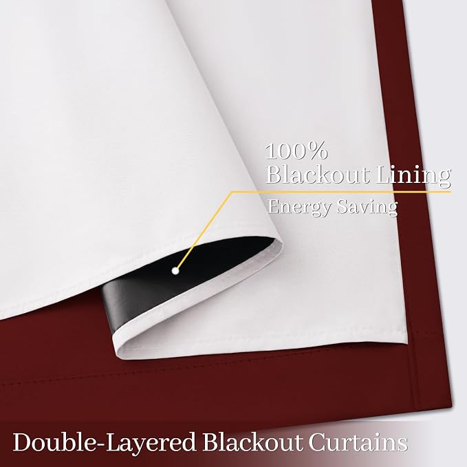 Yakamok Burgundy Red Blackout Curtains 84 Inches Long for Bedroom 50" Wide | Blackout Curtain Panels for Bedroom, 2 Thick Layers Grommet Top Thermal Insulated Drapes with White Back for Living Room