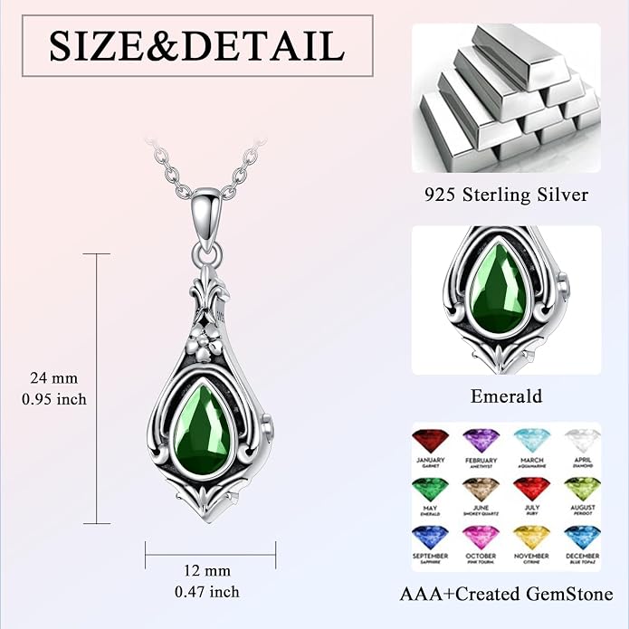 Seiyang Urn Necklace for Ashes 925 Sterling Silver with Birthstone Cremation Jewelry Keepsake Ashes Pendant Necklace Memorial Jewelry for Women Loved One