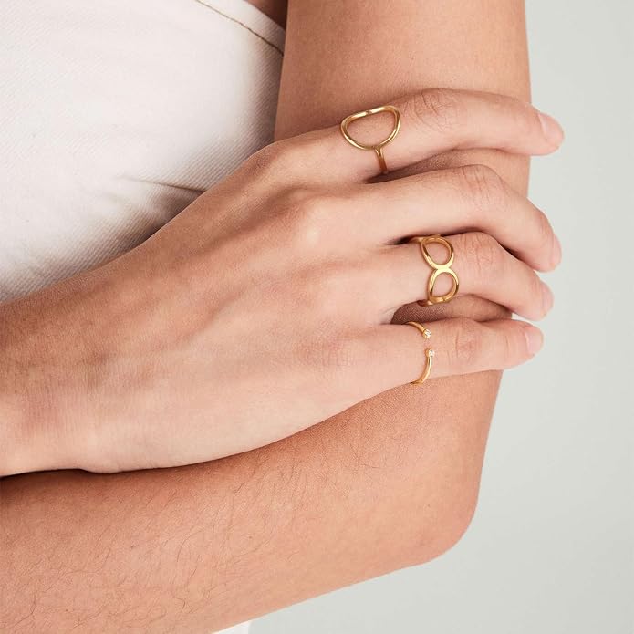 2PCS Circle Statement Ring Set for Women 14K Gold Plated Simple Link Chain Knuckle Stacking Bands（Gold and Silver, Size 5 to 10）