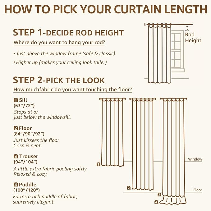 jinchan Taupe Floral Linen Curtains 108 Inch Extra Long Back Tab 2 Panels | Flower patterned drapes, farmhouse, french country, light filtering, semi sheer, bedroom, living room, office, home decor