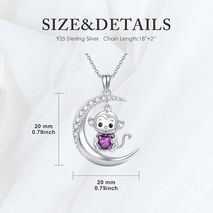 PROESS Animal Birthstone Necklace 925 Sterling Silver Otter/Axolotl/Hippo/Elephant/Dachshund/Monkey/Red Panda Pendant Necklace Animal Birthstone Jewelry Gifts for Women