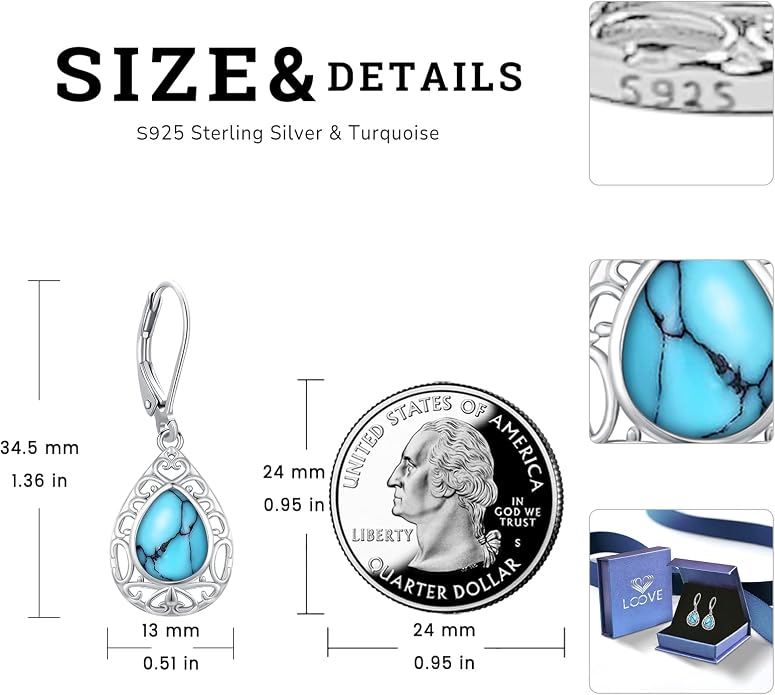Tree of Life/Cat/Turtle/Butterfly/Flower/Celtic/Turquoise/Moonstone Dangle Earrings for Women Sterling Silver Cute Animals Drop Earrings Jewelry Gifts