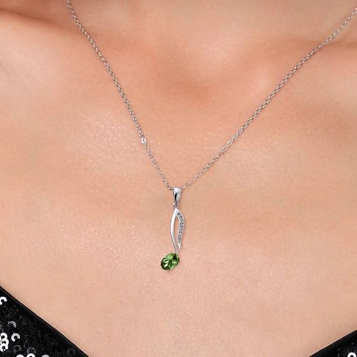 Gem Stone King Music Eighth Note Pendant Necklace | 925 Sterling Silver | 6X4MM Oval Gemstone Birthstone | With 18 Inch Silver Chain | Designed By Keren Hanan