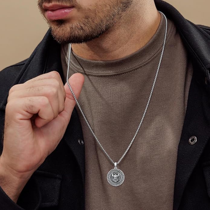 Viking Necklace for Men 925 Sterling Silver Norse Viking Pendant Norse Jewelry for Dad Husband, w/Stainless Steel Chain 22"+2"