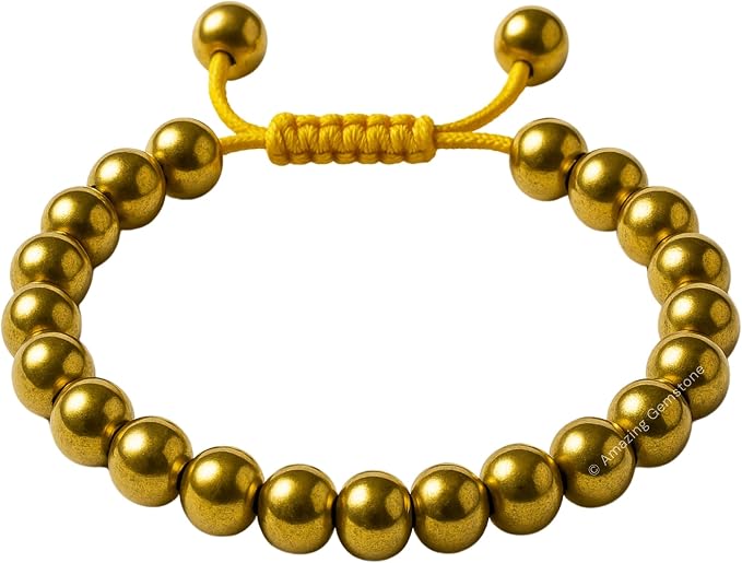 Amazing Gemstone Golden Hematite Bracelet, Gifts for Men & Women - Protection Healing Crystal Bracelet - 8mm Gemstone Beaded Adjustable Bracelet, Pulseras para Hombres Mujer Stocking Stuffers