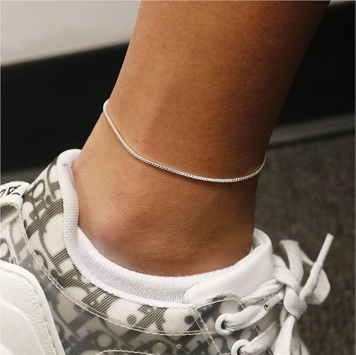 925 Sterling Silver Anklets For Women, Ankle Bracelets for Women, Basic Chain Link Anklets For Women, Rope Chain, Curb Chain Anklet, Figaro Chain