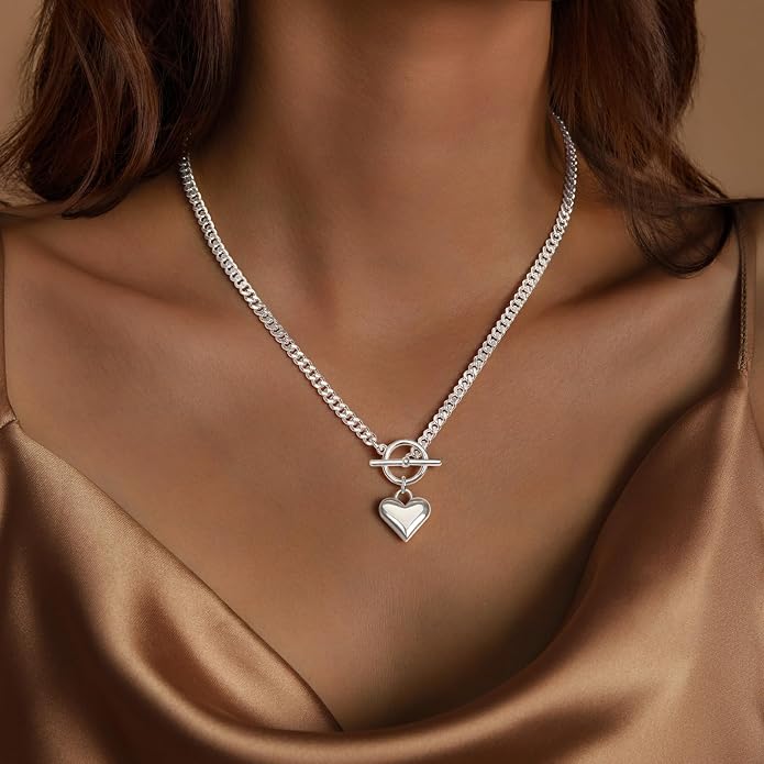 Airmb Heart Necklace for Women Gold/Silver Plated Trendy Heart Choker Lover Pendant Hypoallergenic Fashion Gold/Silver Necklace for Women Love Jewelry Gift for Women Girlfriend
