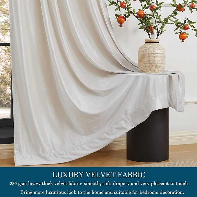 PRIMROSE Cream Ivory Curtains 90 inch for Living Room,2 Panels Drapes Blackout Rod Pocket Back Tab Window Treatment Room Darkening Thick Decorative Curtains for Bedroom