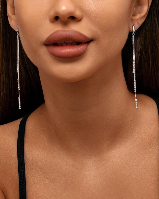 Asymmetrical Chain Dangle Earrings for Women 18K Gold Plated 925 Silver Circle and Long Ear Pin Tassel Chain Triangle Wing-Inspired 6A CZ Drop Earring Geometric Symbolic Earrings Jewelry Gifts
